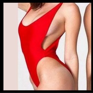 Red one piece swimsuit bodysuit side boob cut baywatch panela Anderson sexy h3